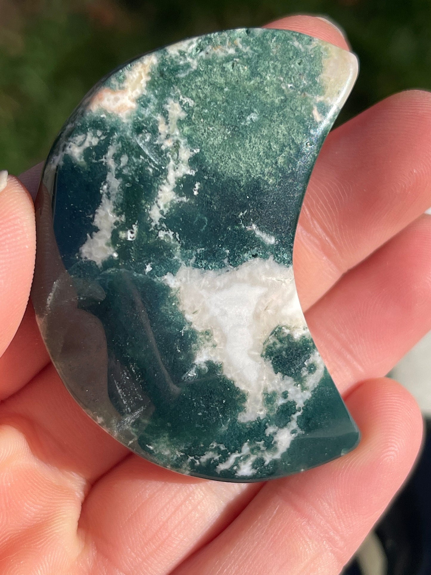 1 Moss Agate Moon Carving