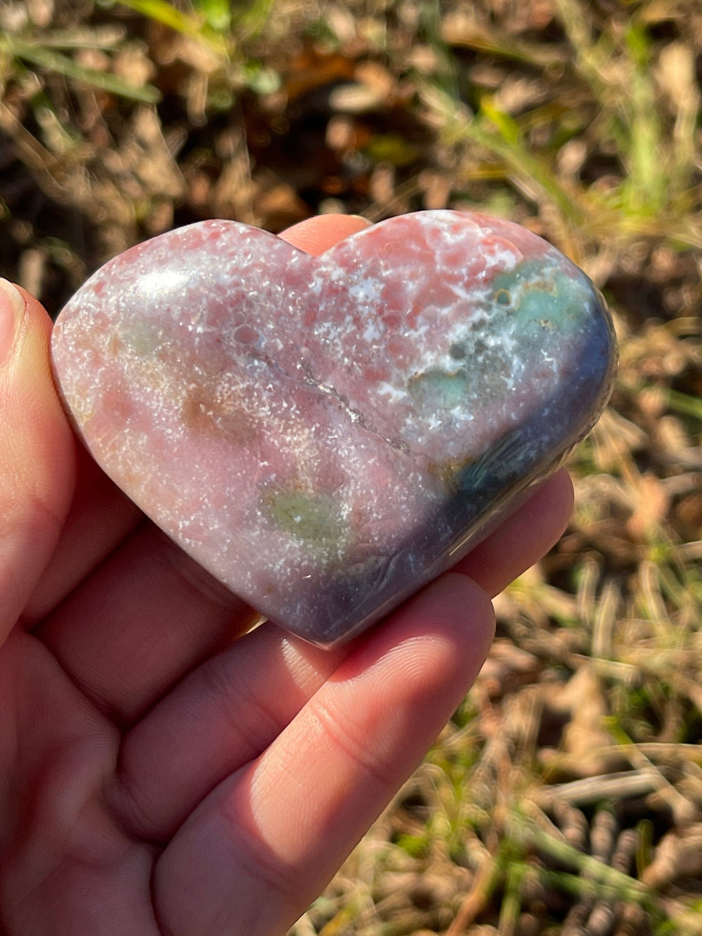 1 Ocean Jasper Heart Palm Stone