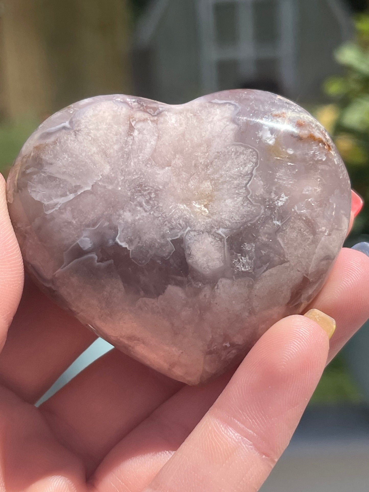 1 Flower agate heart palm stone