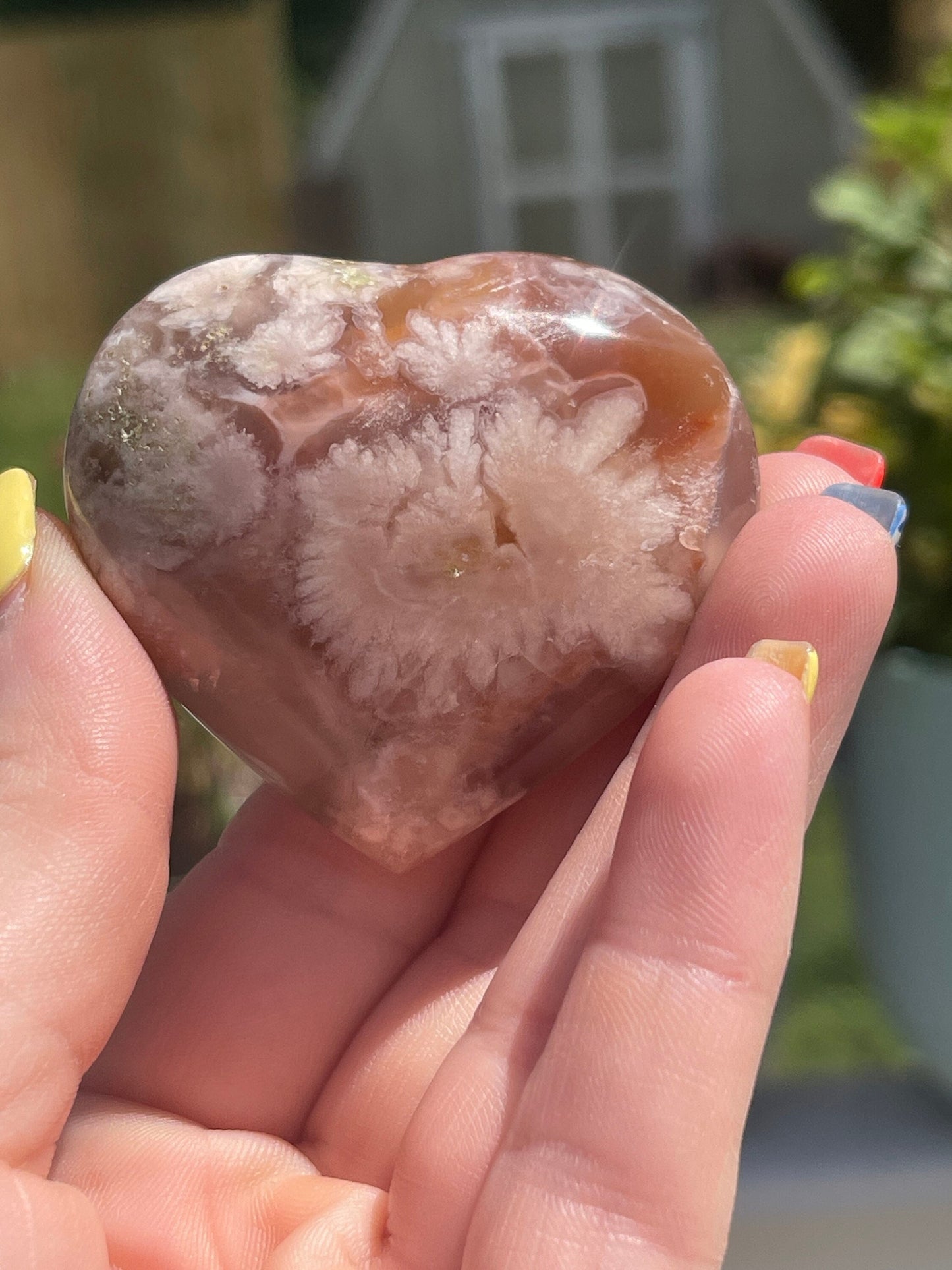 1 Flower agate heart palm stone