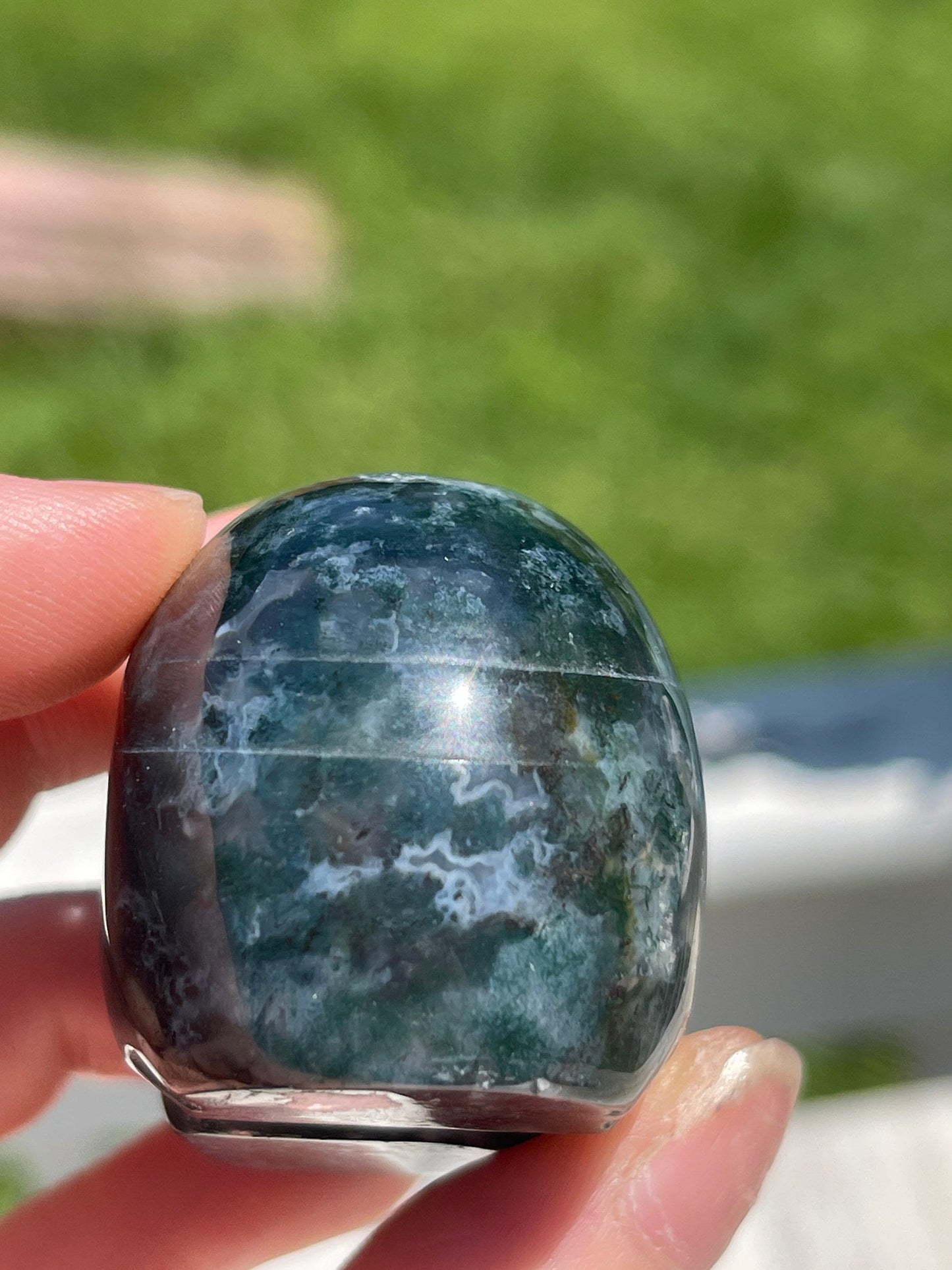 Moss Agate Skull Carving