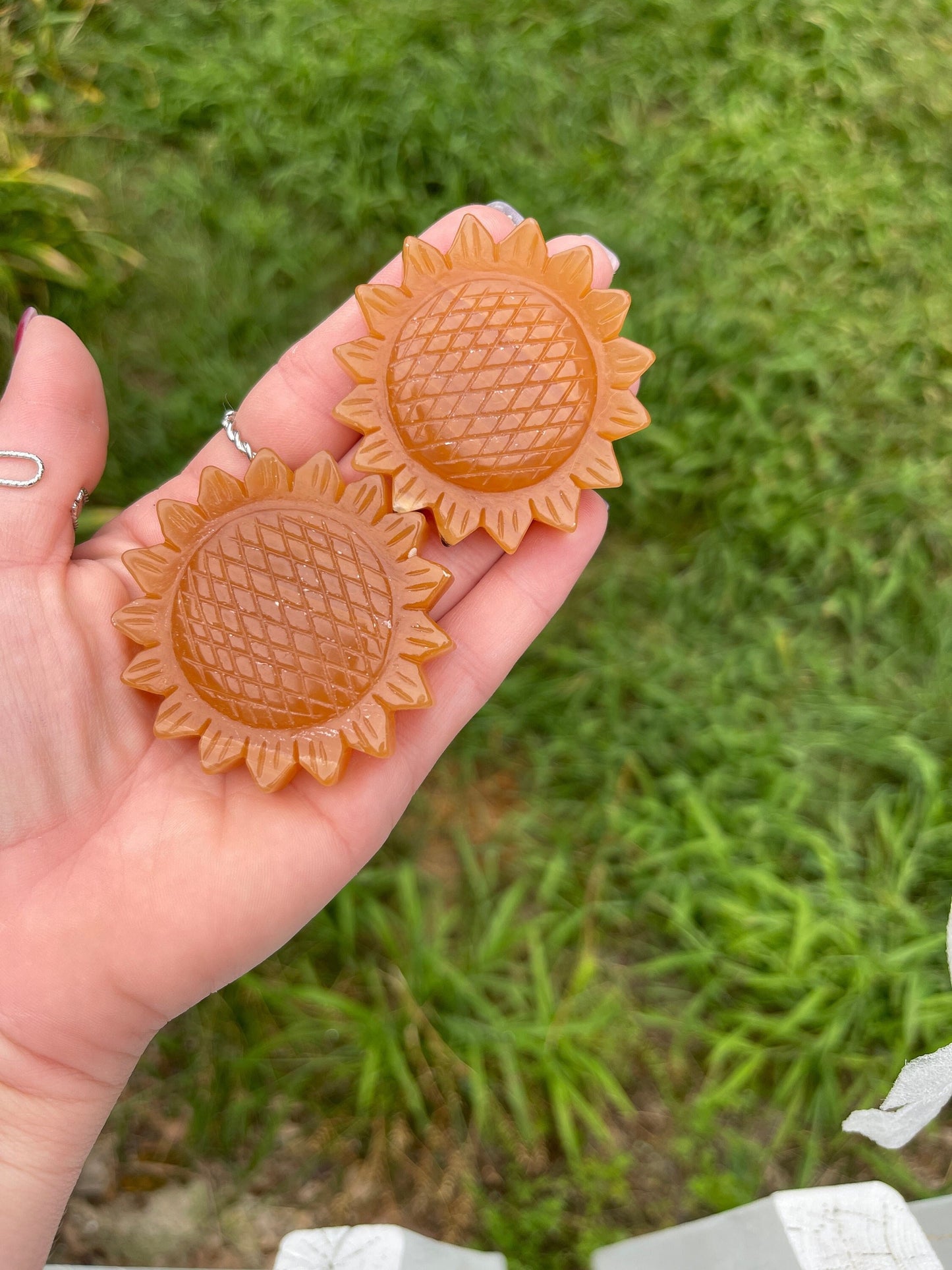 1 Honey Calcite Sunflower Carving