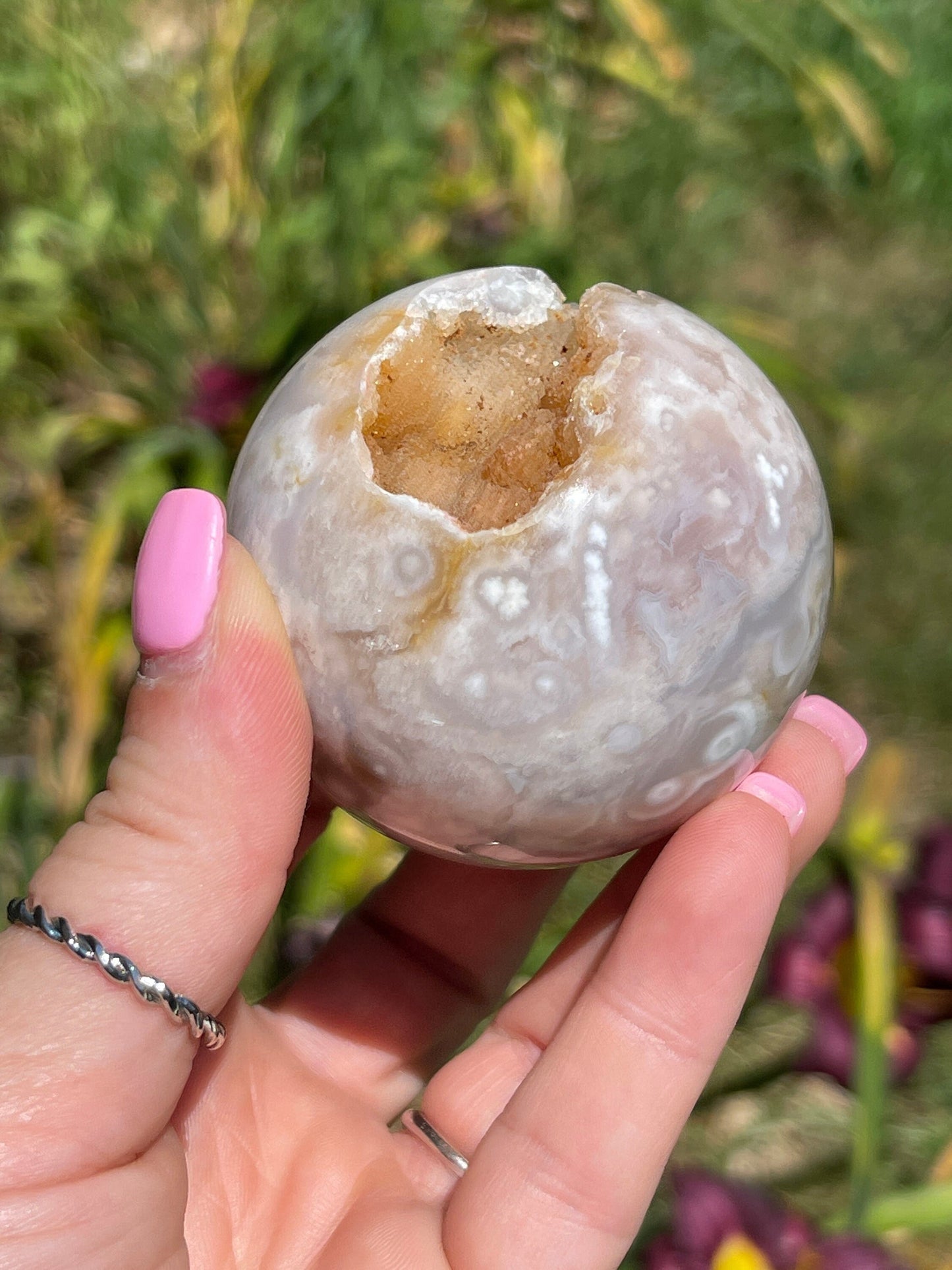 Flower Agate Sphere with Druzy