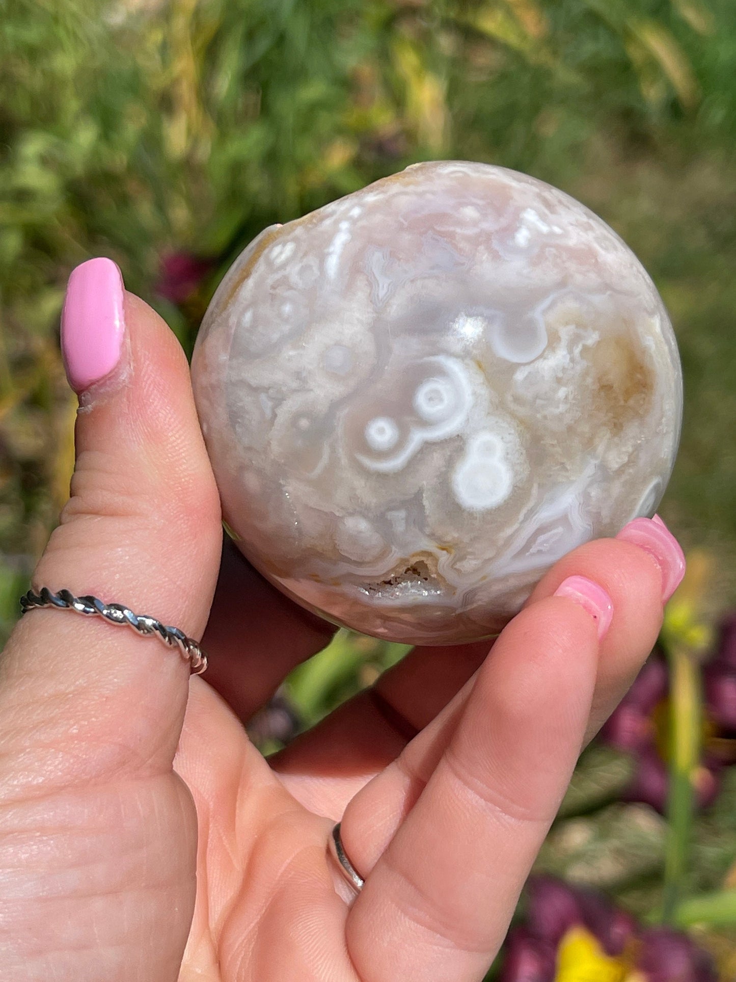 Flower Agate Sphere with Druzy