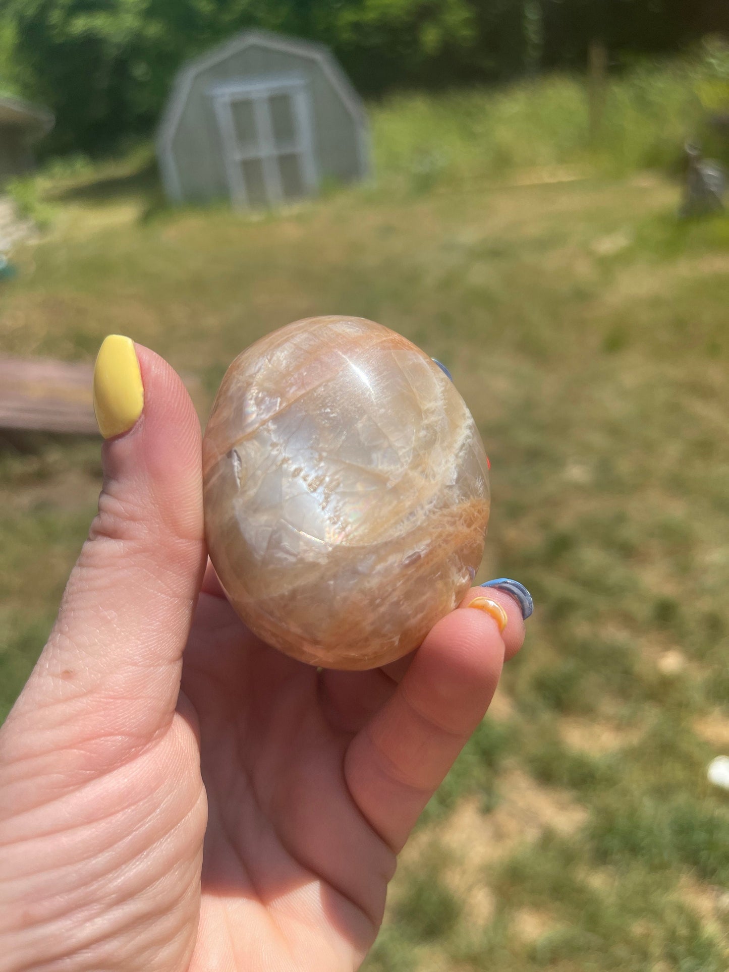 Peach Moonstone Palm Stone