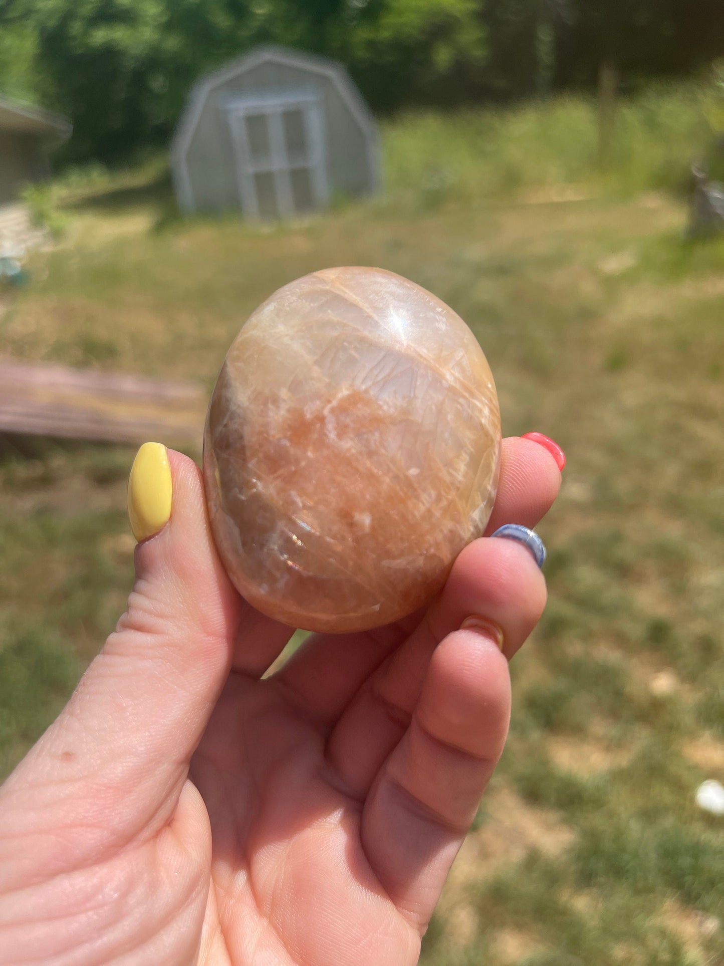Peach Moonstone Palm Stone