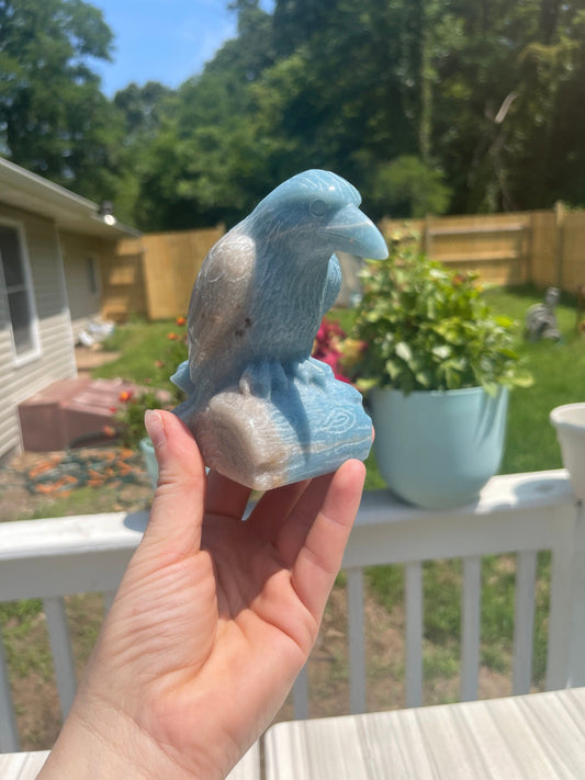 Trolleite Crystal Raven Carving: Meditation Stone, Animal Carving