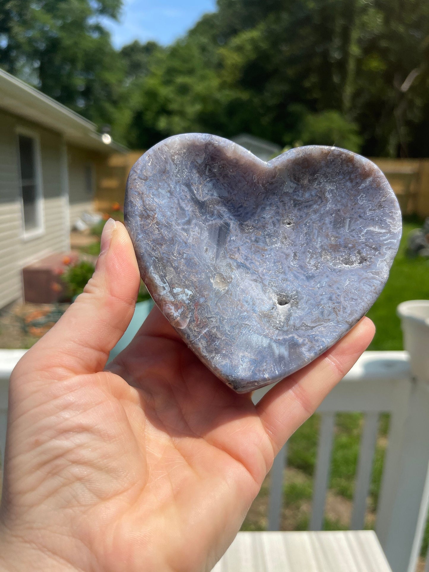 Druzy Moss Agate Crystal Heart Bowl Carving | Crystal Gift | Meditation Stone