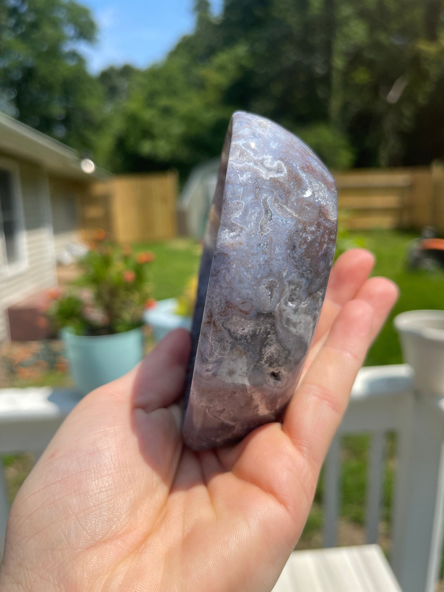 Druzy Moss Agate Crystal Heart Bowl Carving | Crystal Gift | Meditation Stone