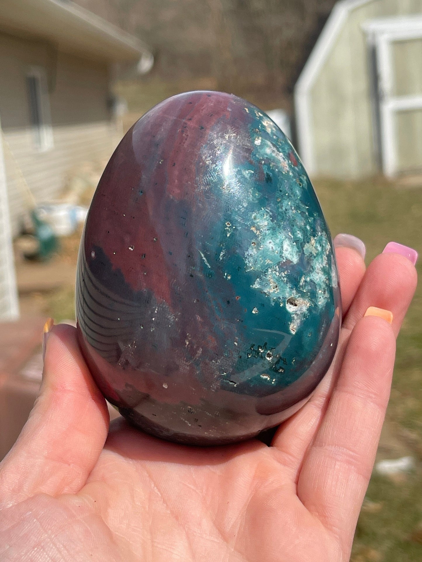 Ocean Jasper Egg Carving: Madagascar Crystal Gift, Meditation Stone
