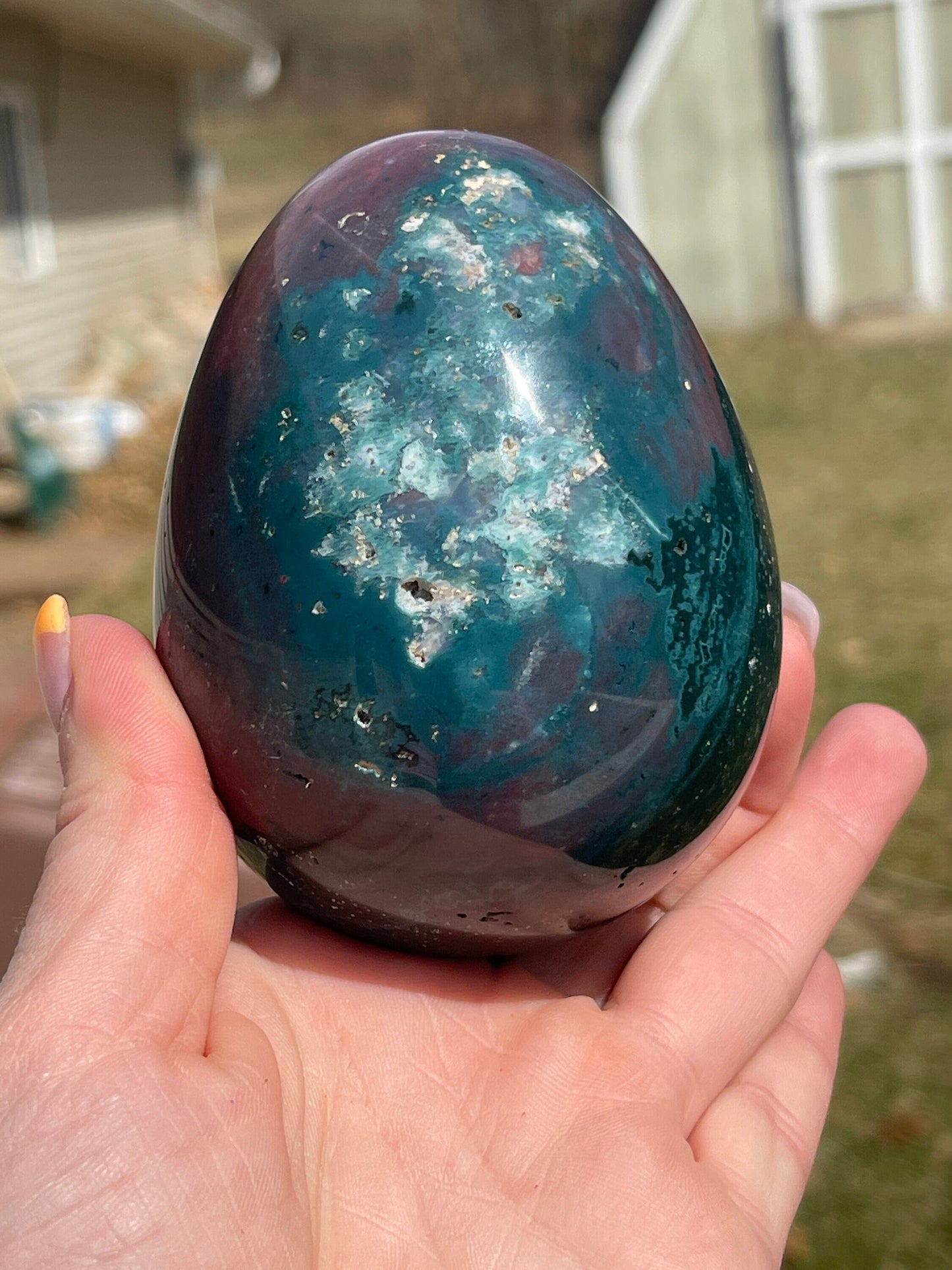 Ocean Jasper Egg Carving: Madagascar Crystal Gift, Meditation Stone