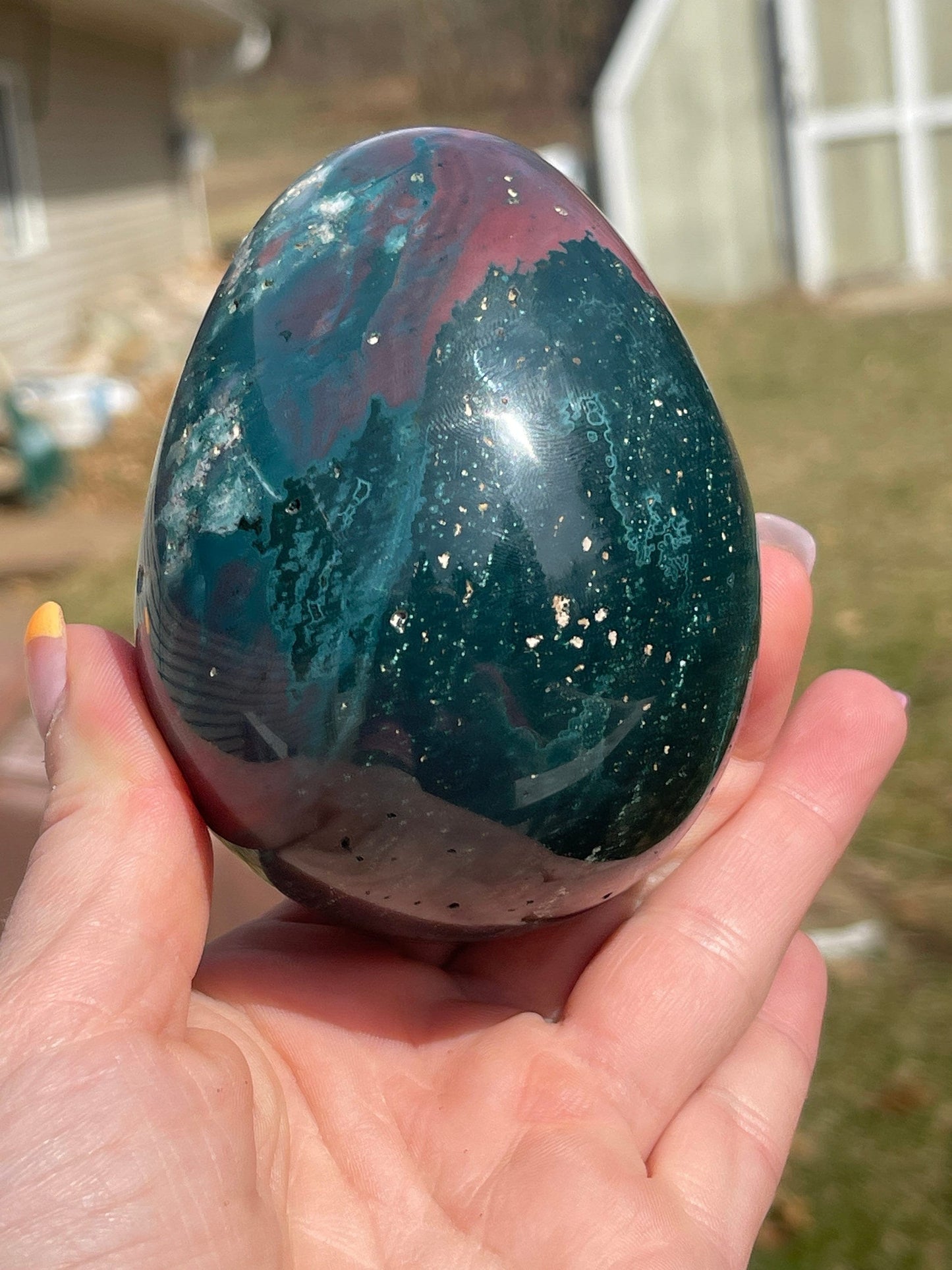 Ocean Jasper Egg Carving: Madagascar Crystal Gift, Meditation Stone