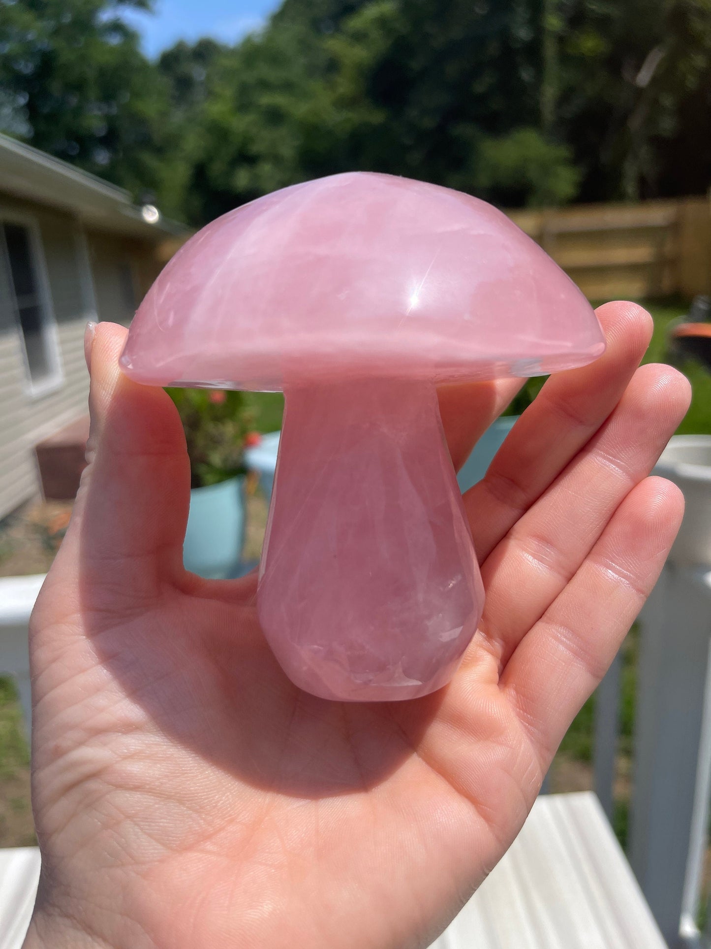 Rose Quartz Crystal Mushroom Carving: Meditation Stone