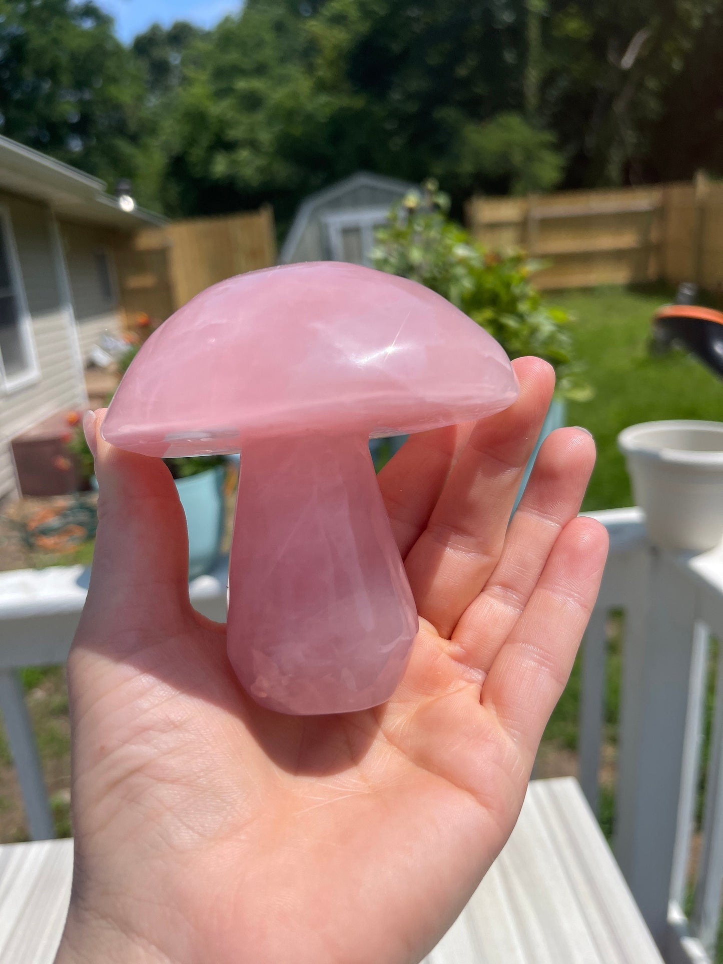 Rose Quartz Crystal Mushroom Carving: Meditation Stone