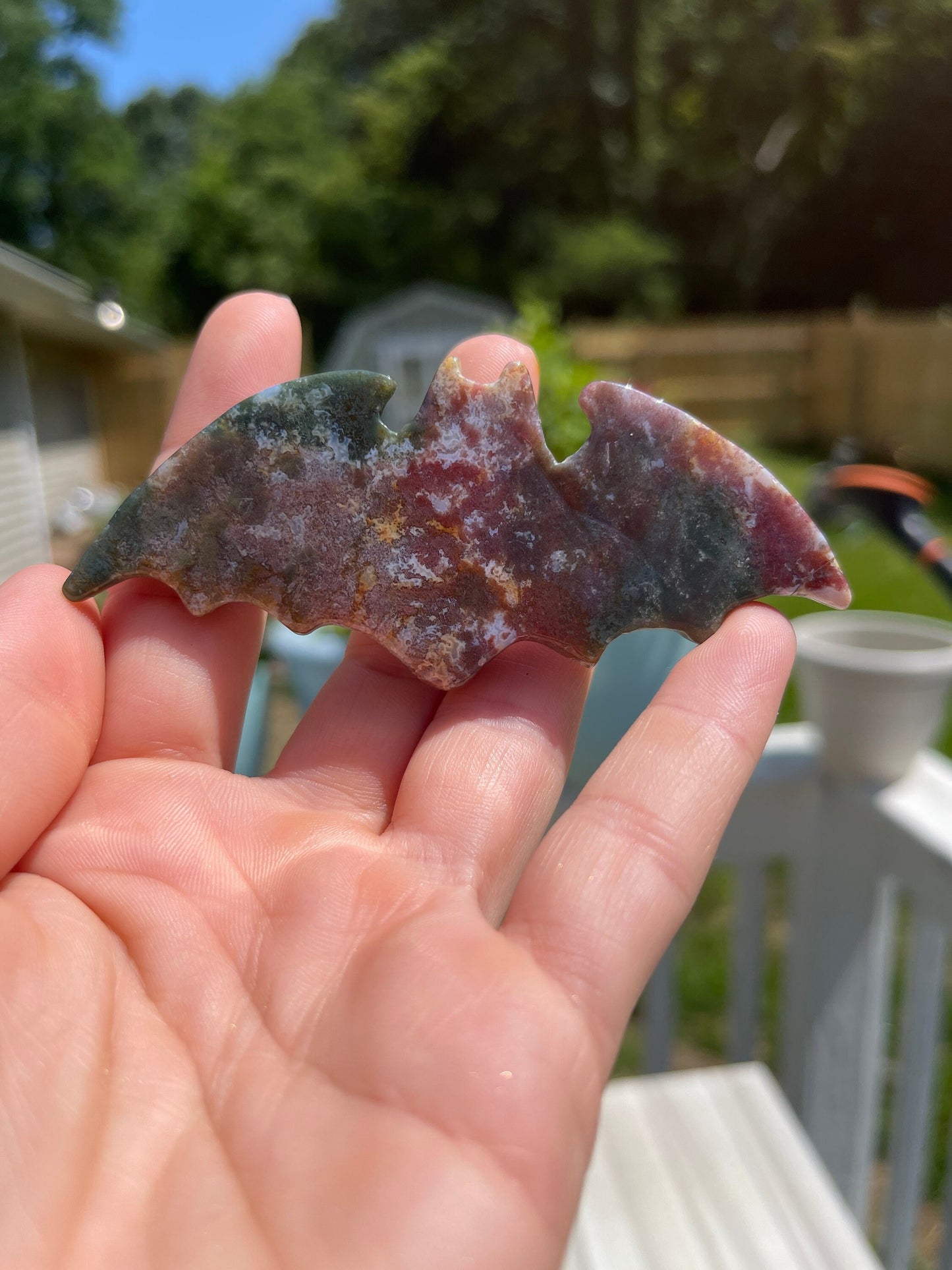 Ocean Jasper Bat Carving: Crystal Animal Figurine