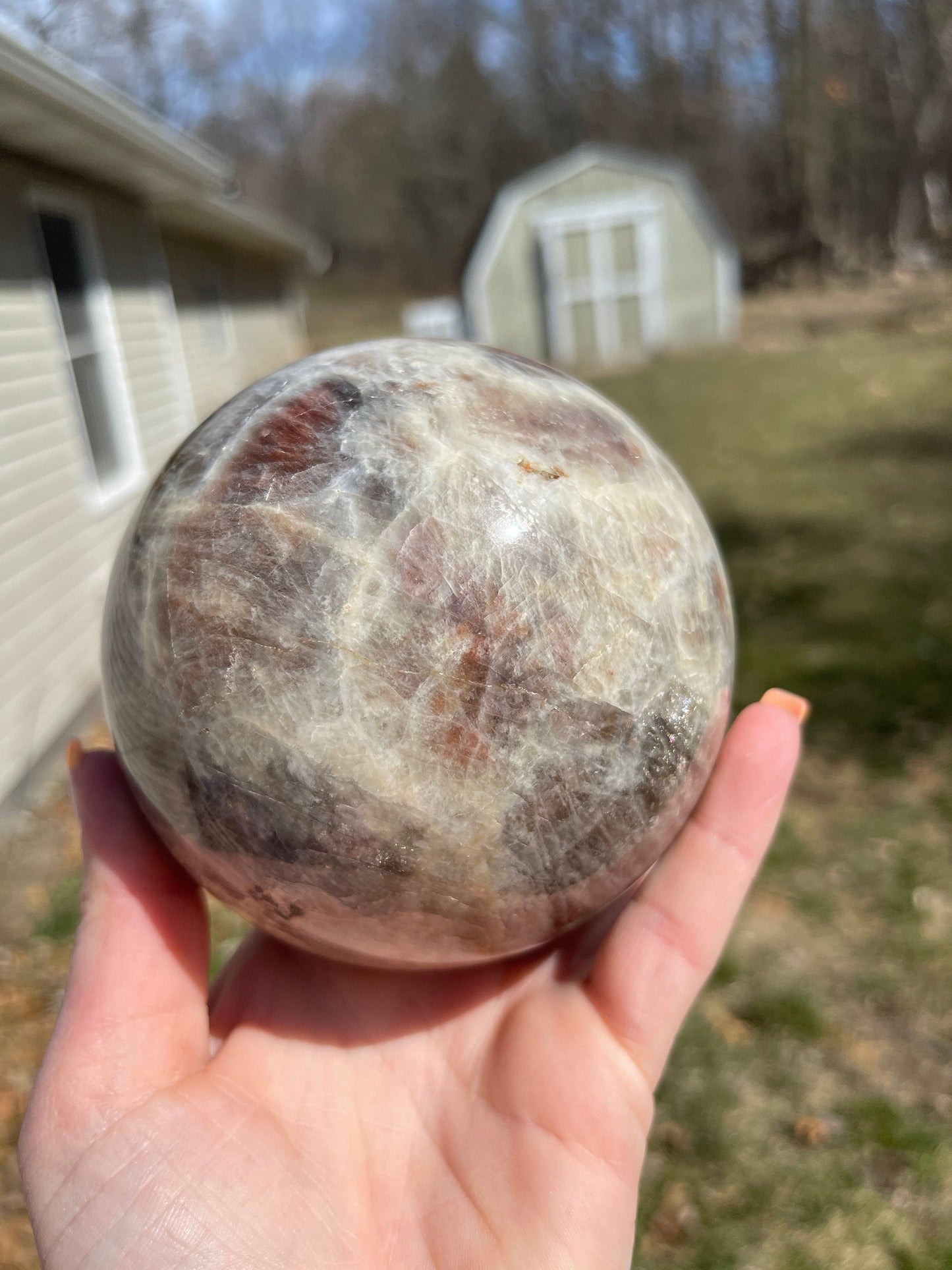 XL Sunstone Moonstone Sphere: Flashy Crystal Carving