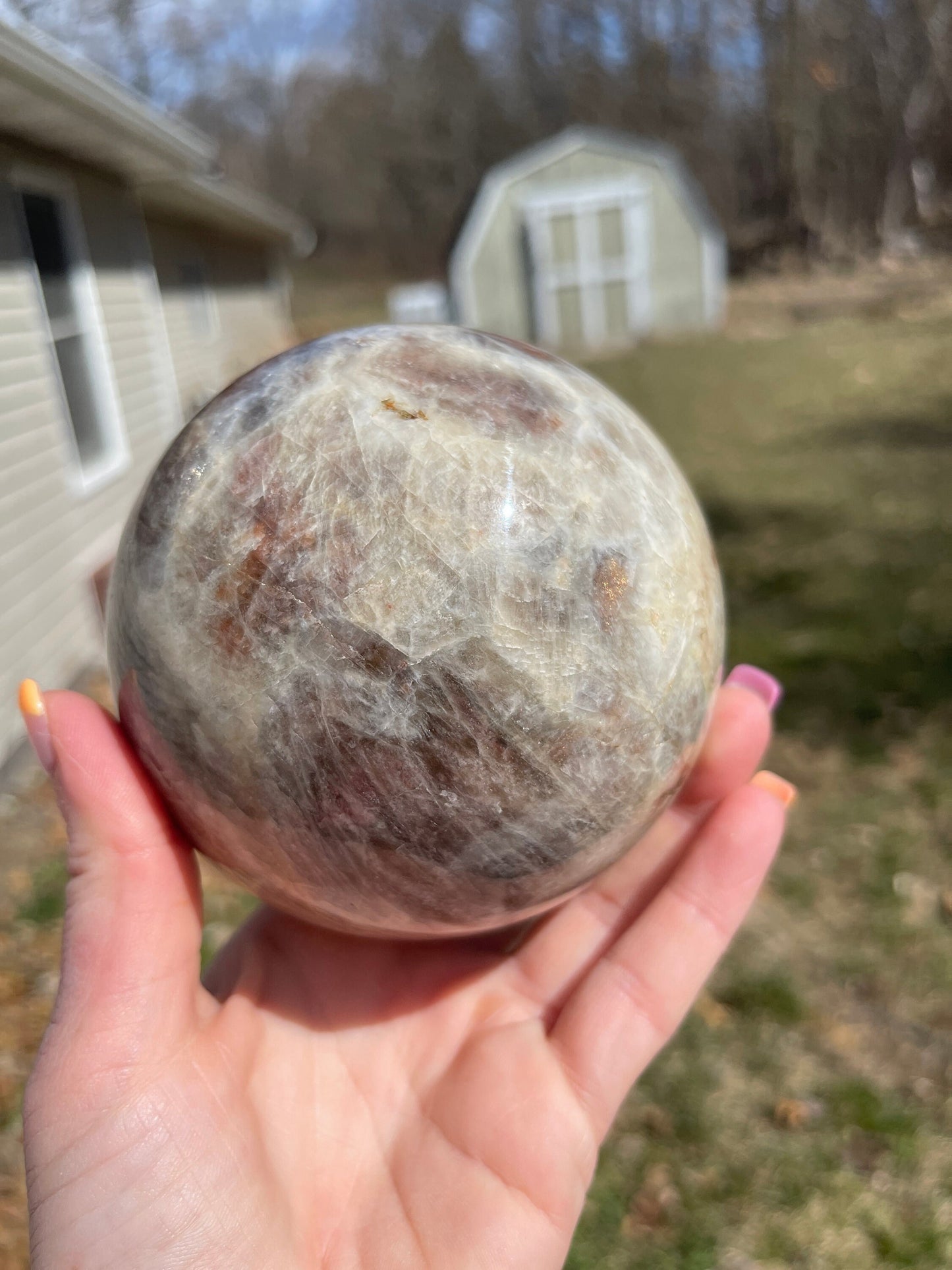 XL Sunstone Moonstone Sphere: Flashy Crystal Carving