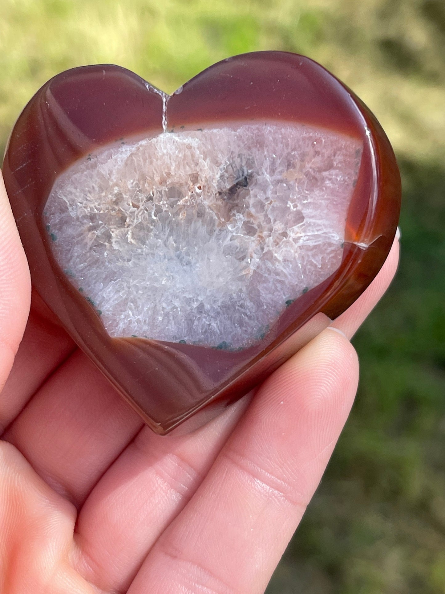 Carnelian Heart Heart Carving with Druzy