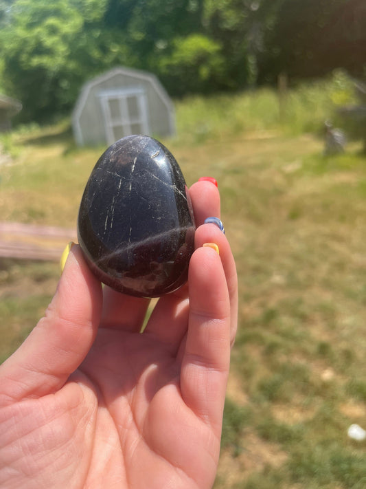 Black Rose Quartz Palm Stone with Flash