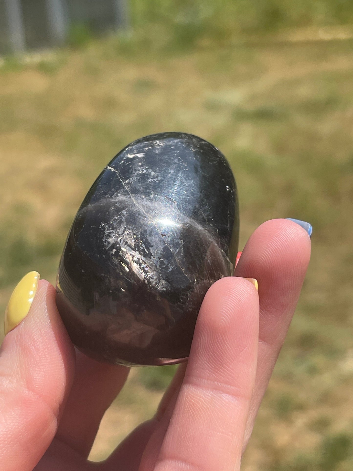 Black Rose Quartz Palm Stone with Flash