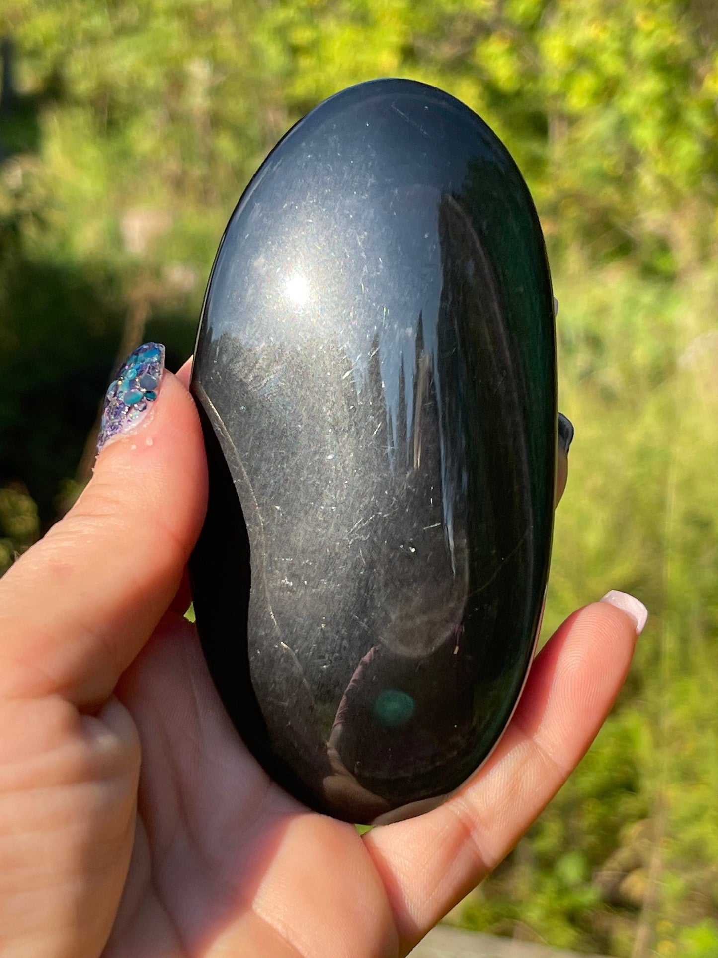 Black Rainbow Obsidian Palm Stone