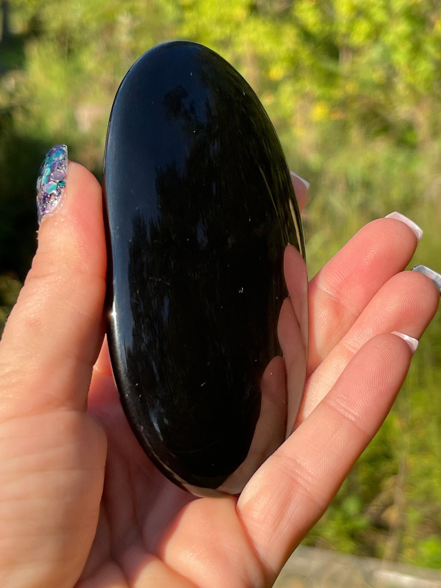Black Rainbow Obsidian Palm Stone