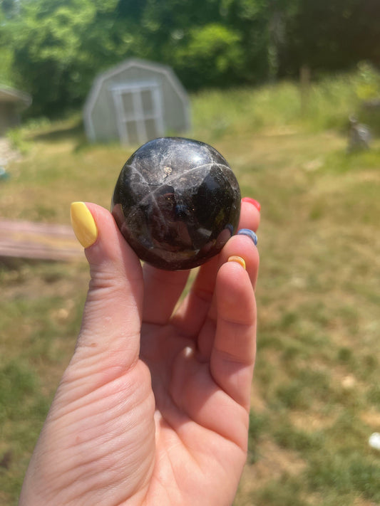 Black Rose Quartz Palm Stone with Flash