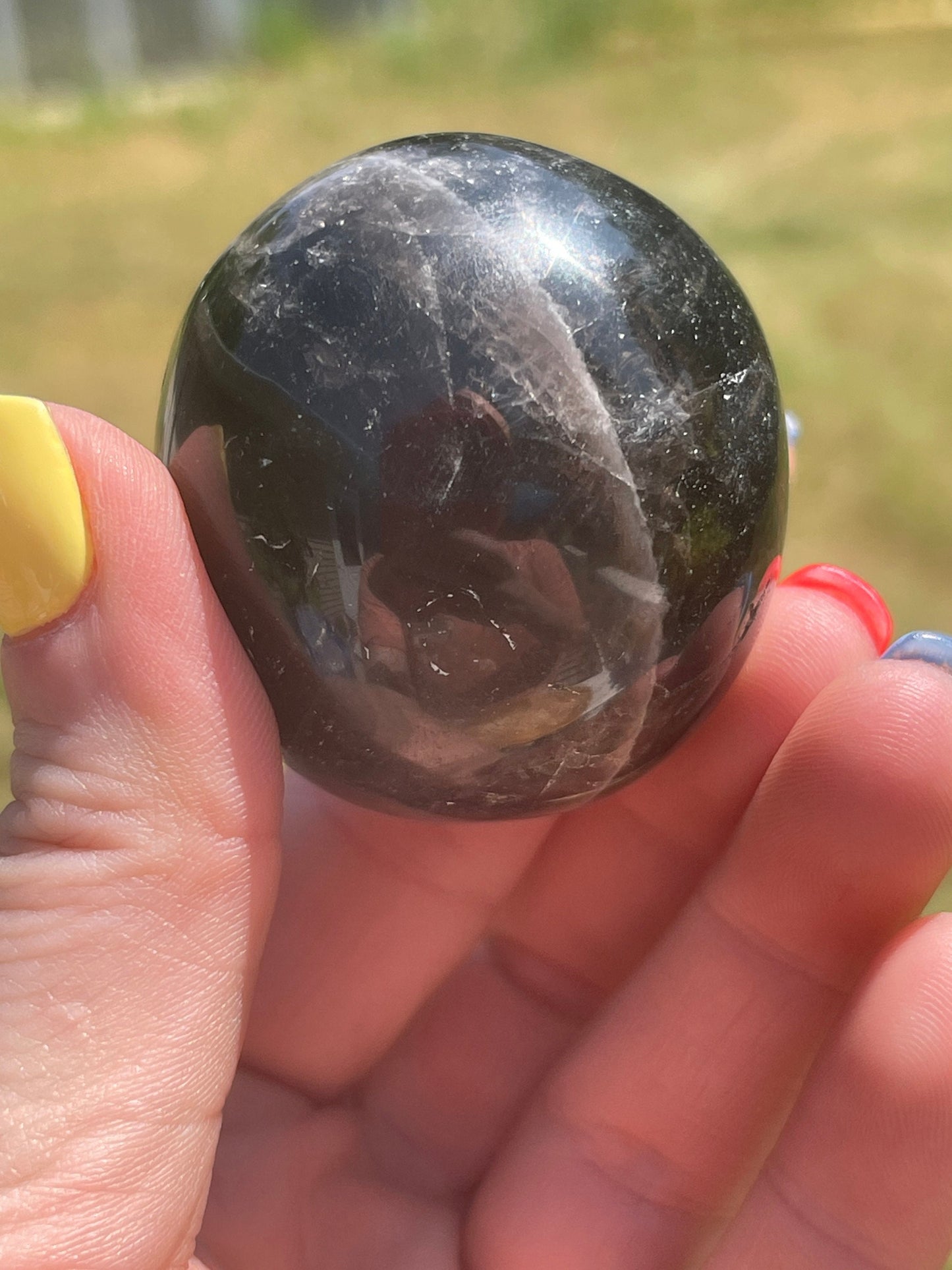 Black Rose Quartz Palm Stone with Flash