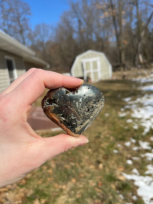 Pyrite Crystal Heart Carving: Abundance Manifestation Gift