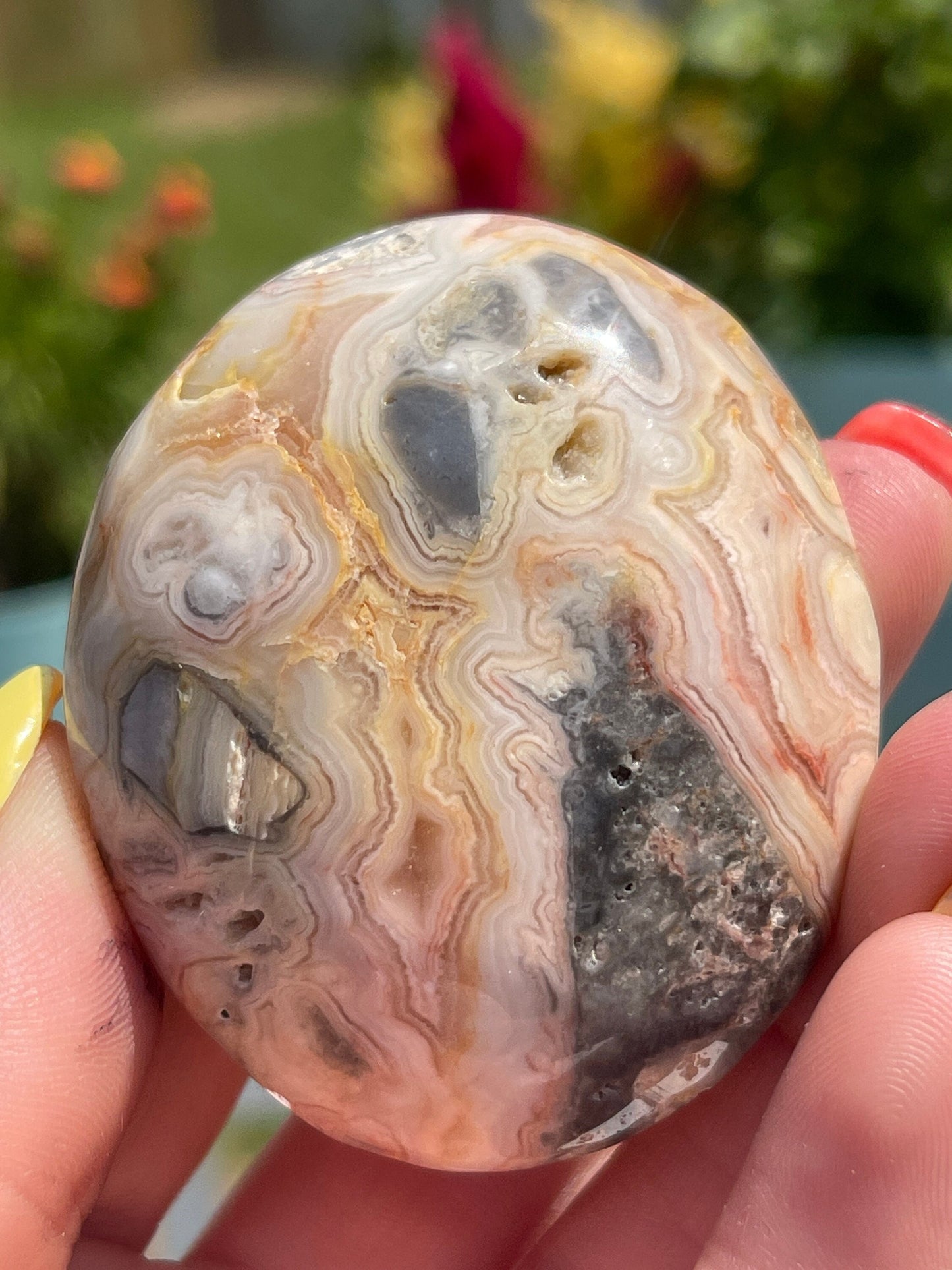 Crazy Lace Agate Palm Stone
