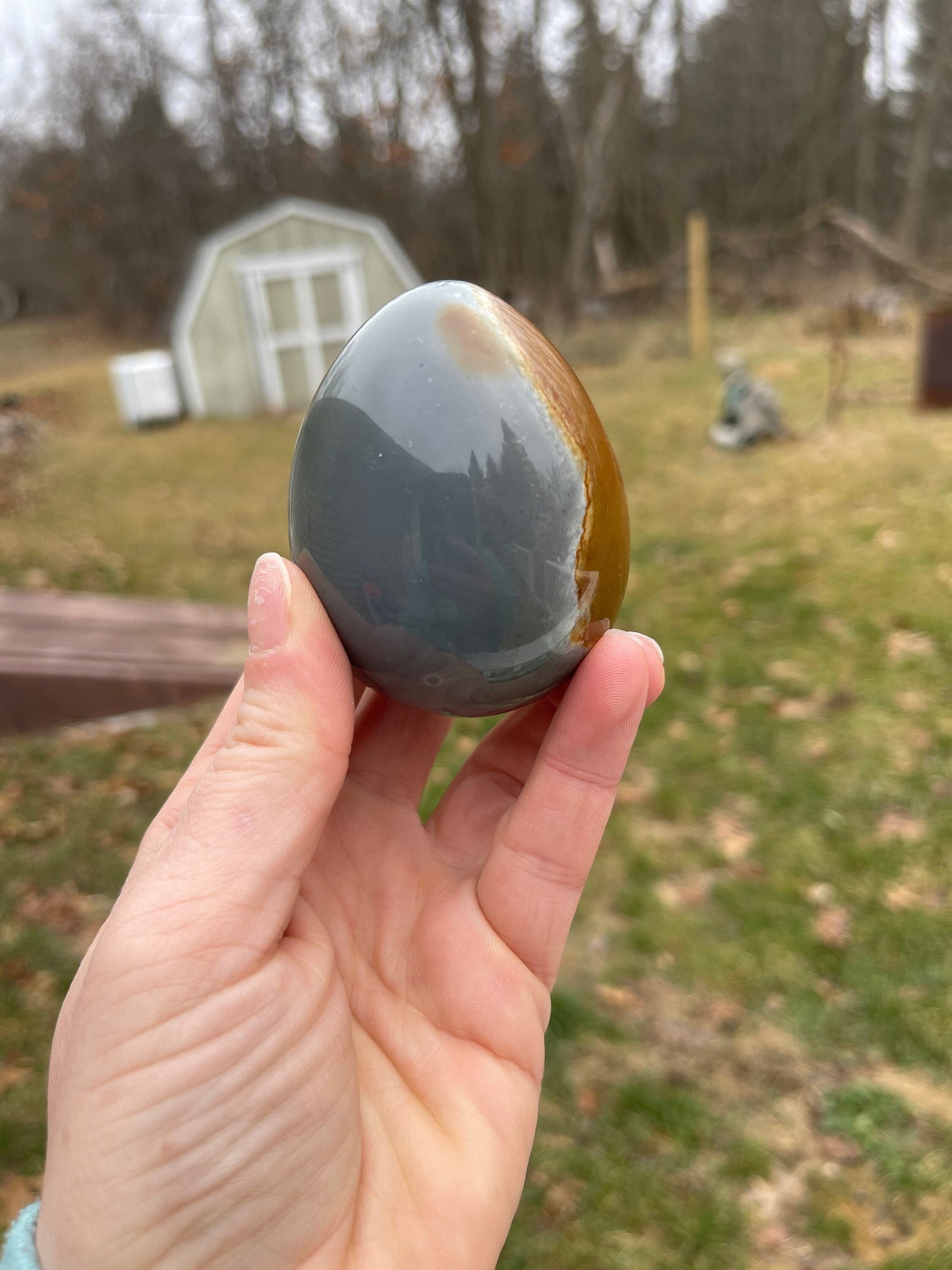 Polychrome Jasper Crystal Egg Carving: Meditation Stone Gift