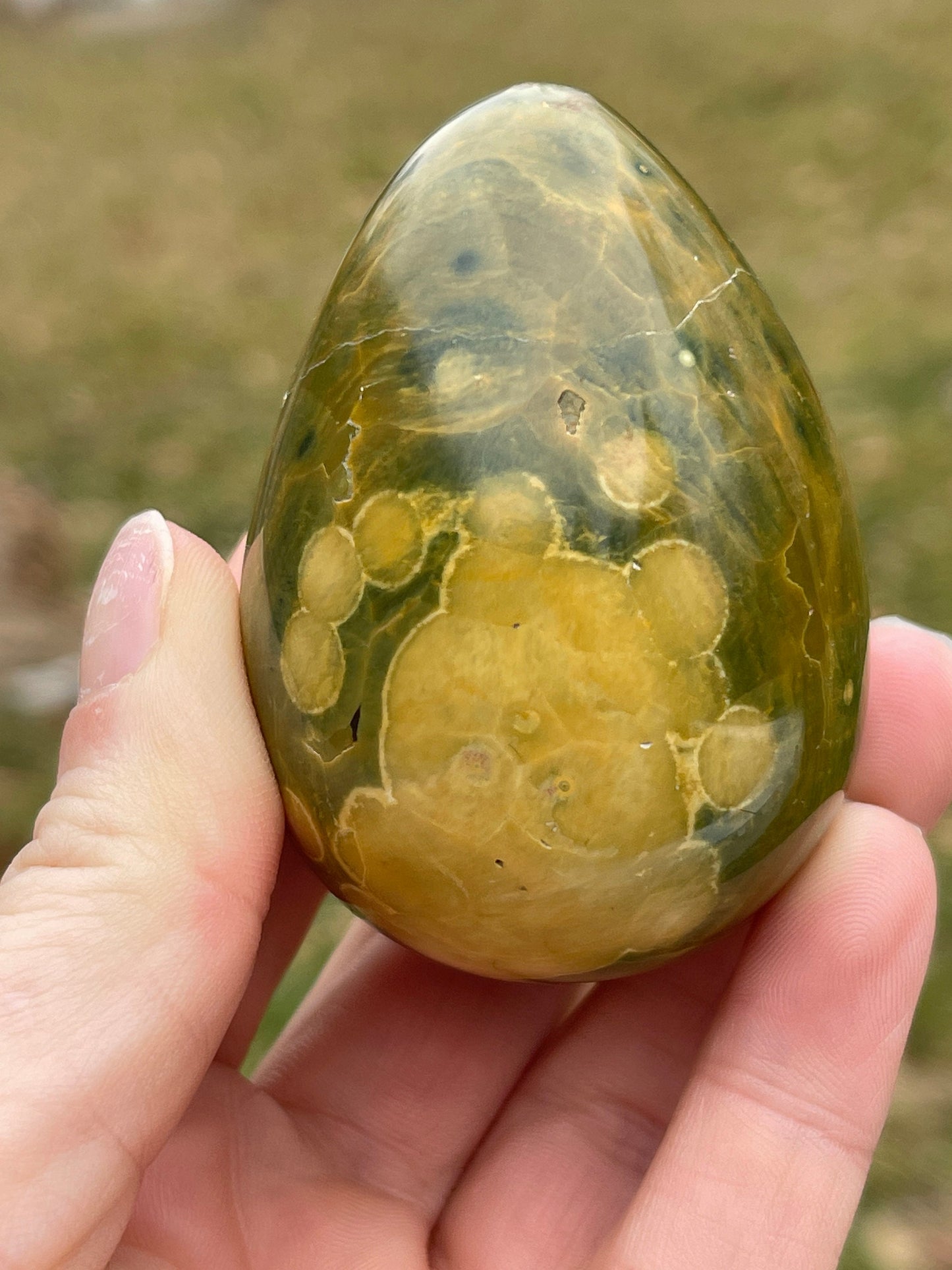 Ocean Jasper Crystal Egg: Meditation Stone Carving