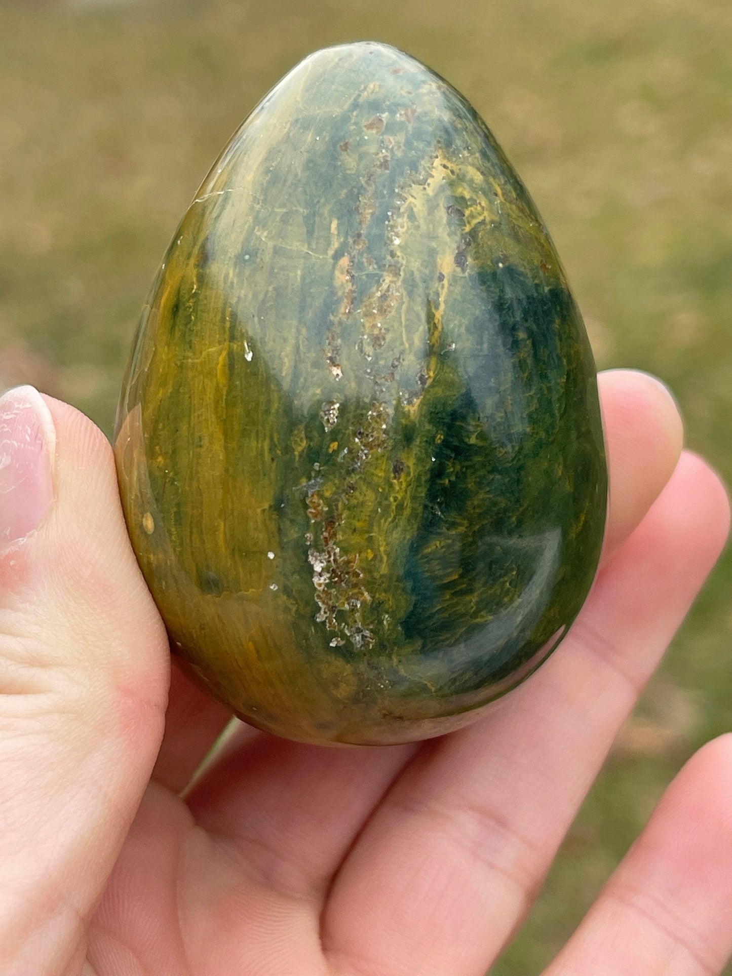 Ocean Jasper Crystal Egg: Meditation Stone Carving