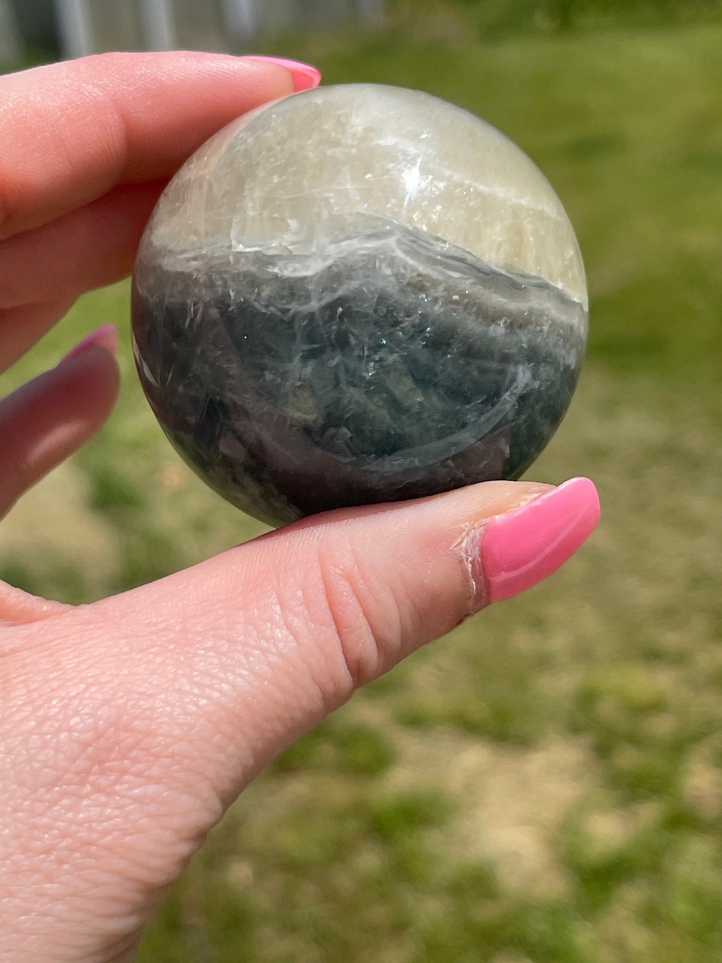 Blue Green Fluorite Crystal Sphere: Meditation Stone