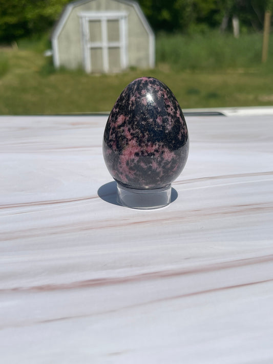 Rhodonite Crystal Egg Carving