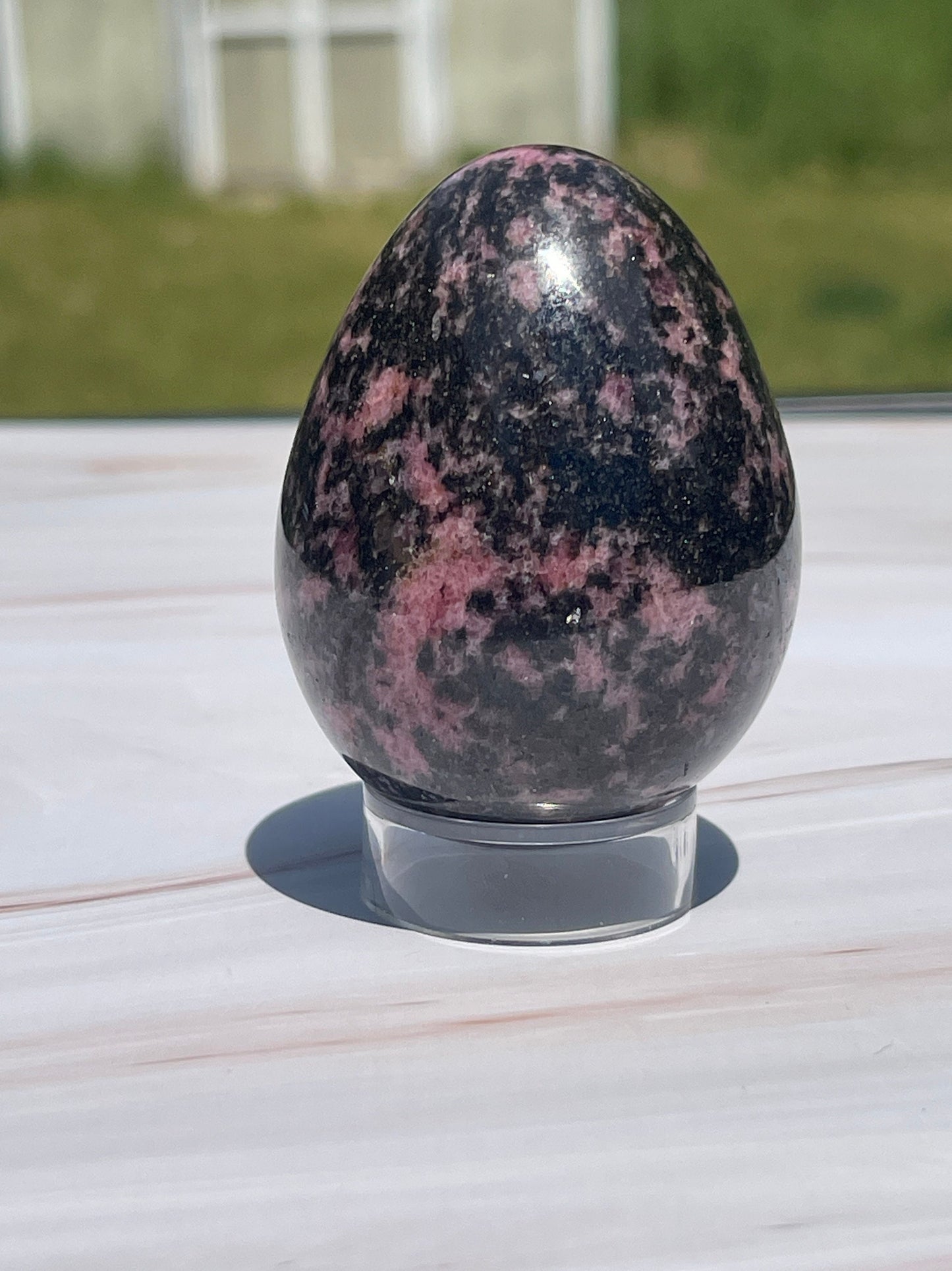 Rhodonite Crystal Egg Carving
