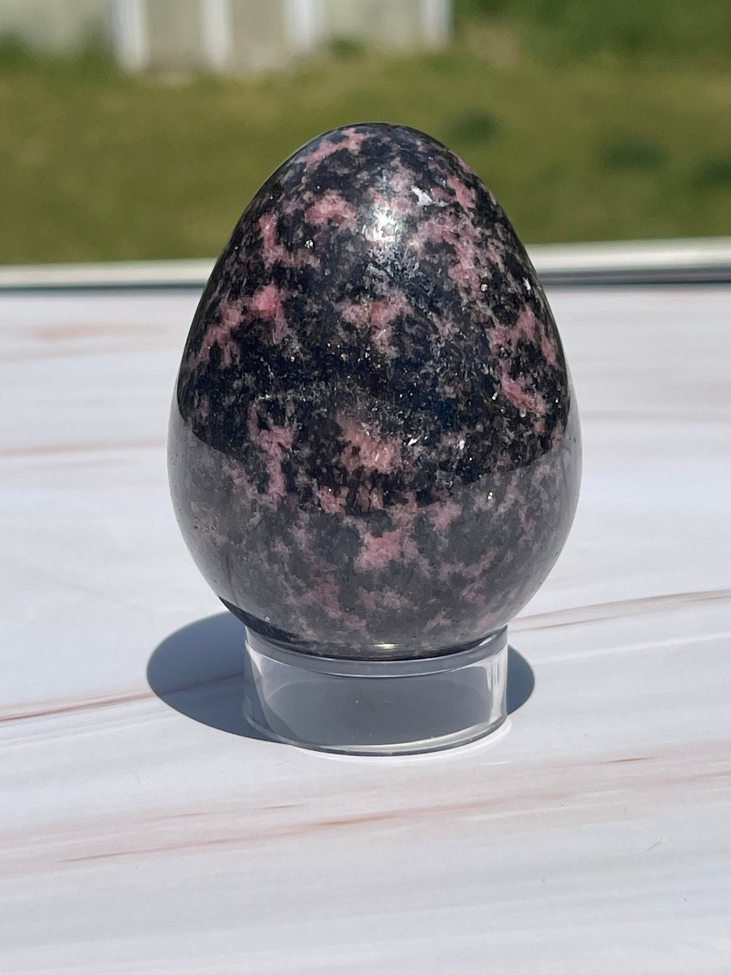 Rhodonite Crystal Egg Carving