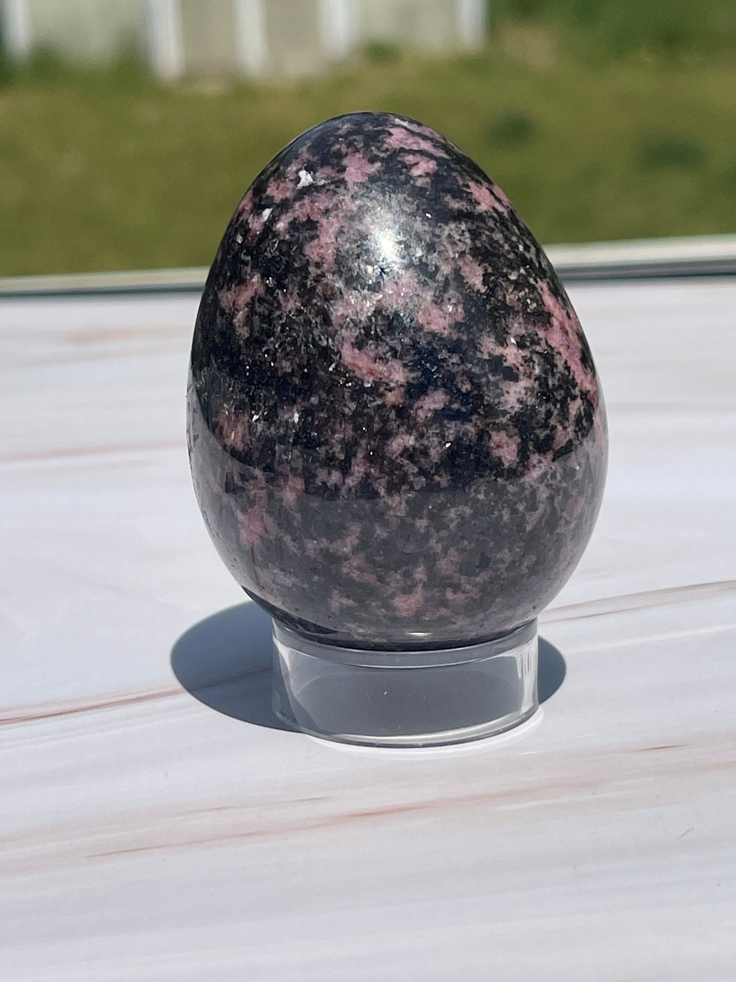 Rhodonite Crystal Egg Carving