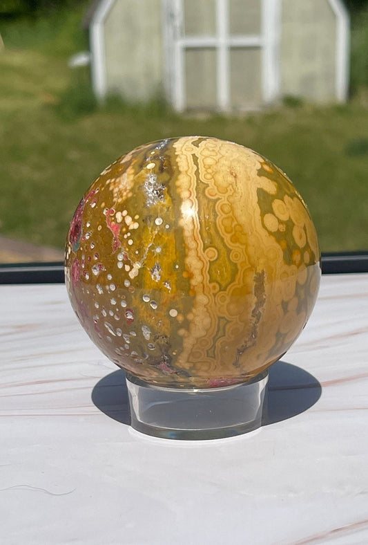 Ocean Jasper Crystal Sphere: Meditation Stone, Sea Jasper Carving