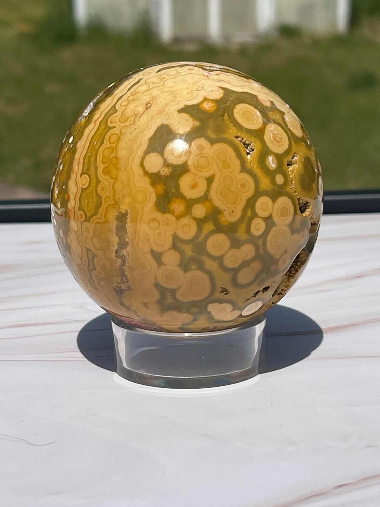 Ocean Jasper Crystal Sphere: Meditation Stone, Sea Jasper Carving