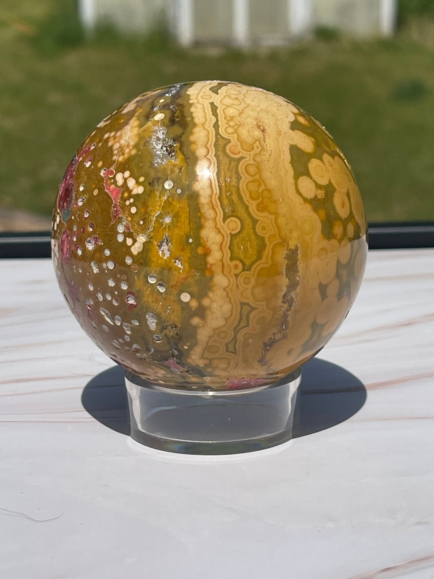 Ocean Jasper Crystal Sphere: Meditation Stone, Sea Jasper Carving