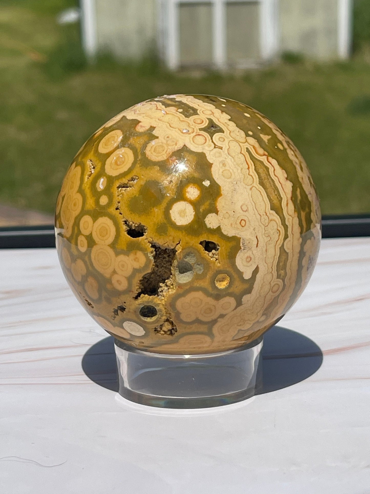 Ocean Jasper Crystal Sphere: Meditation Stone, Sea Jasper Carving