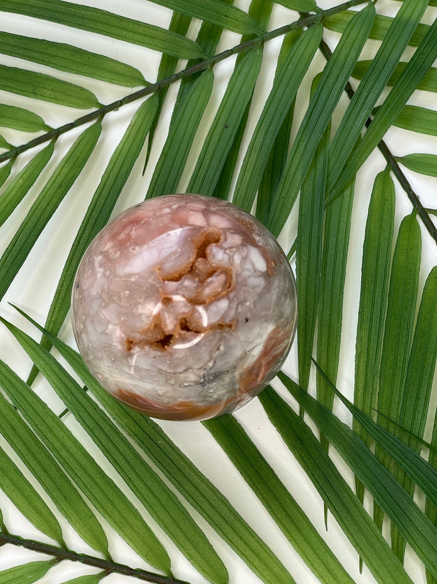 Pink Agate Sphere with Druzy