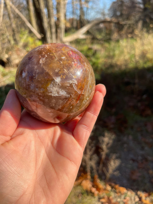 Large Fire Quartz with Golden Healer Quartz Sphere
