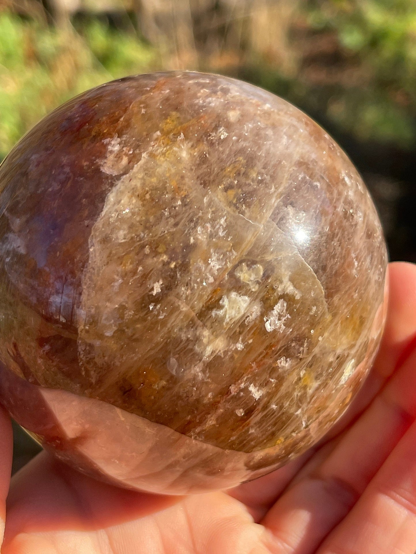 Large Fire Quartz with Golden Healer Quartz Sphere