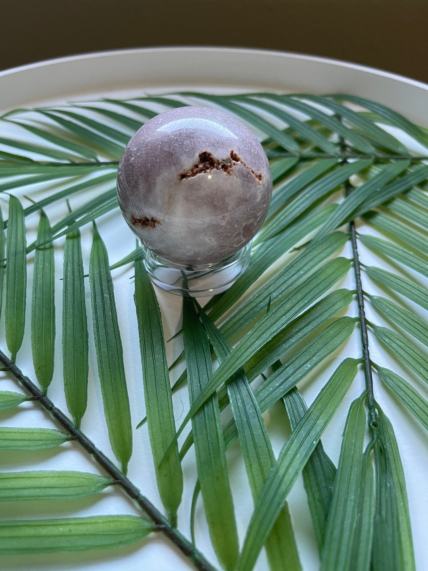 Pink amethyst sphere with druzy