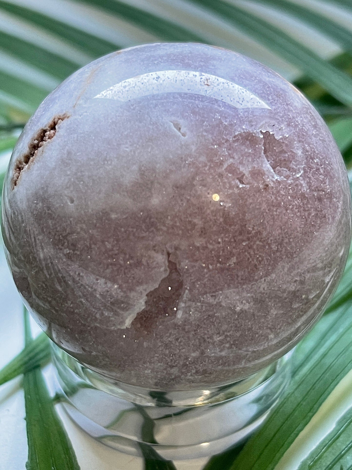 Pink amethyst sphere with druzy