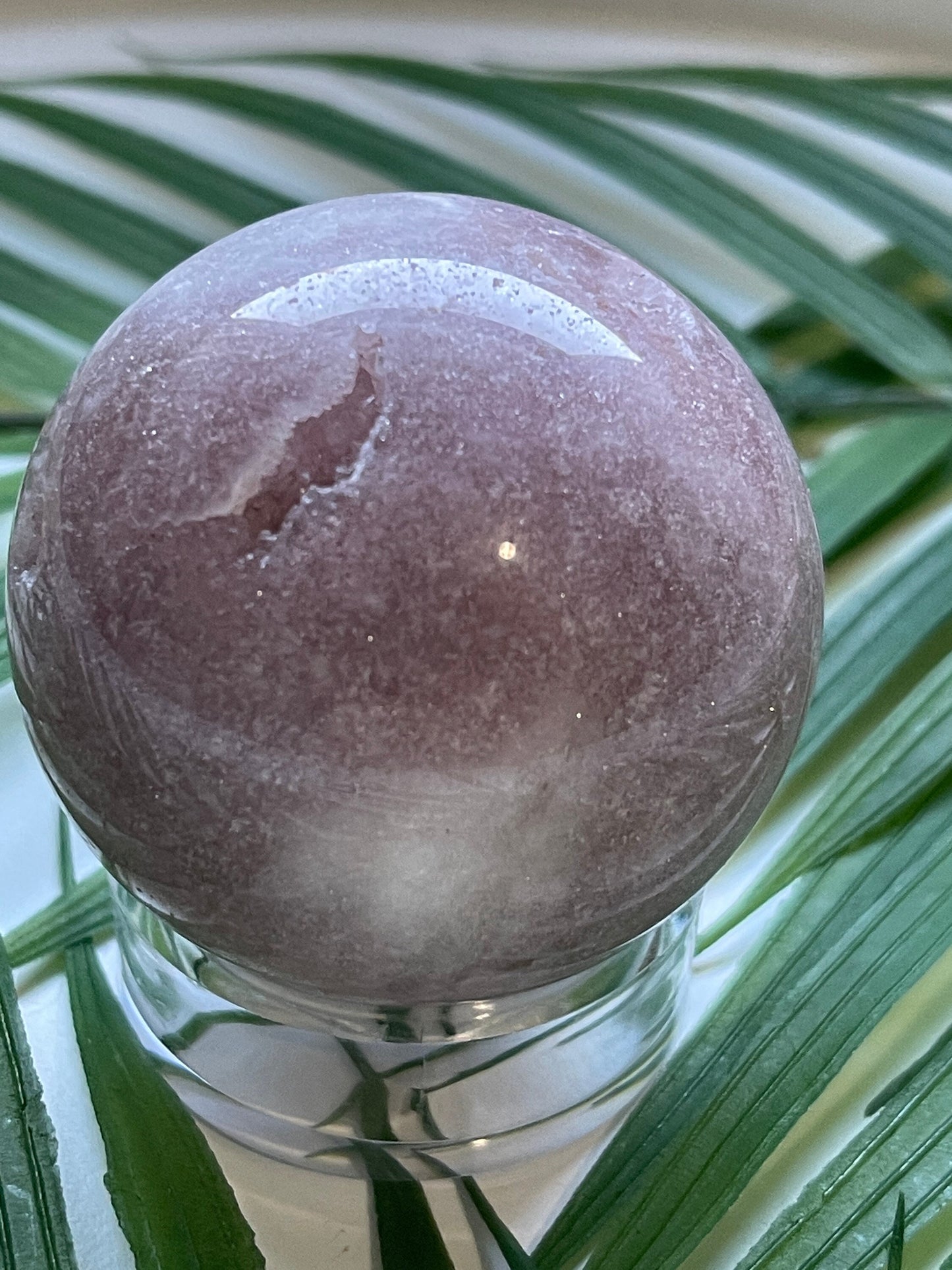 Pink amethyst sphere with druzy