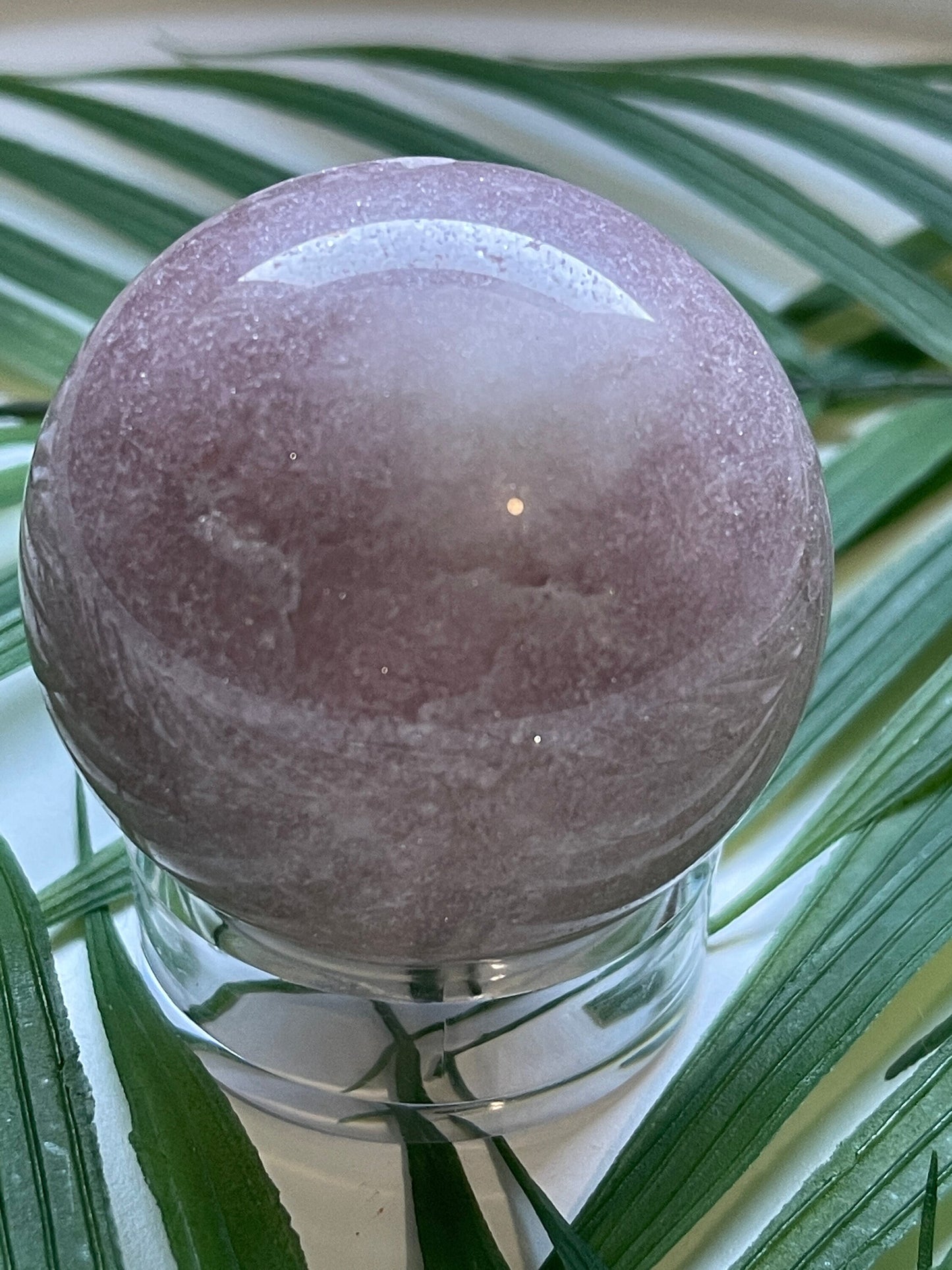 Pink amethyst sphere with druzy
