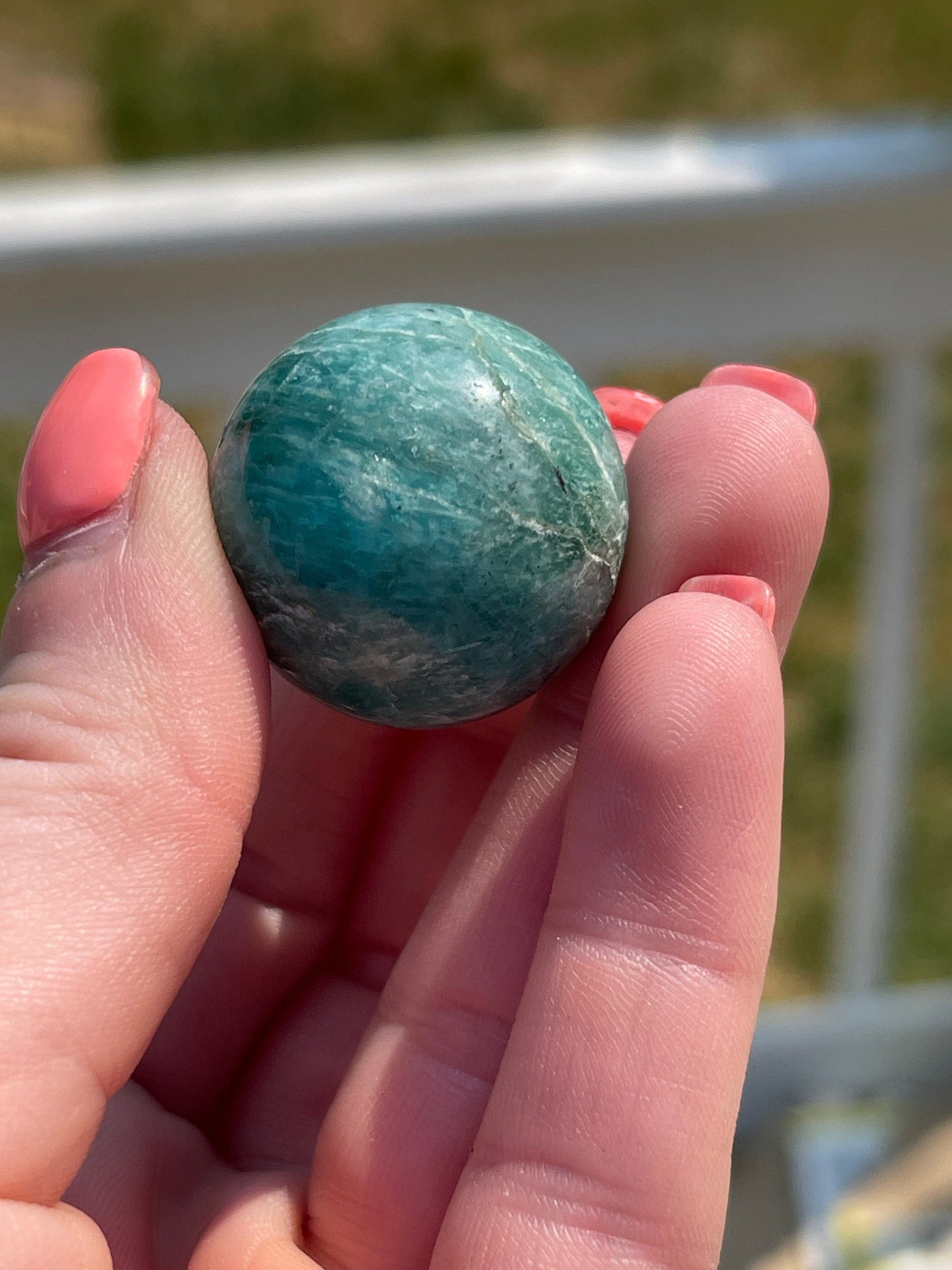 1 Amazonite with smoky quartz mini sphere